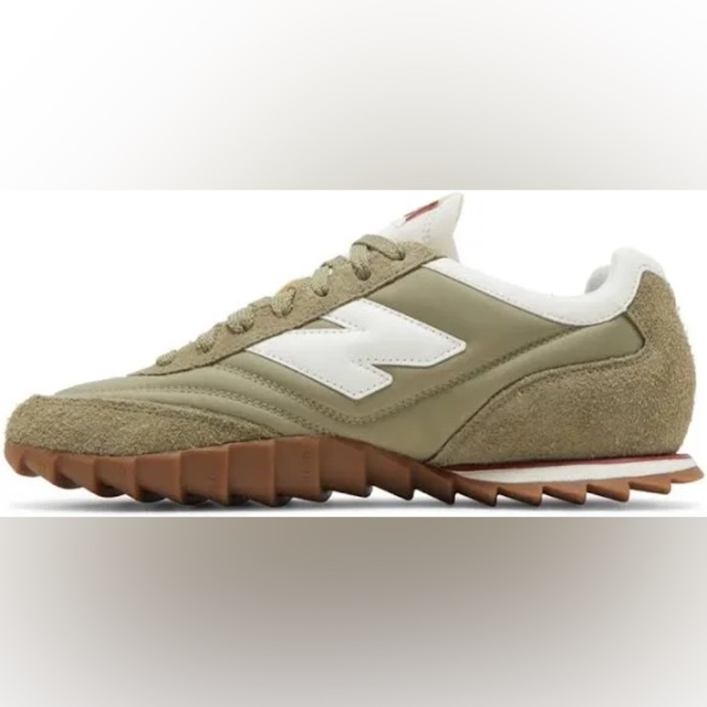 New Balance Olive and White Athletic Shoes